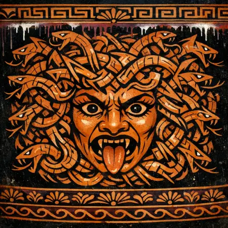 Gorgon Deck — Ancient Greek red-figure vase painting × skate and graffiti graphics