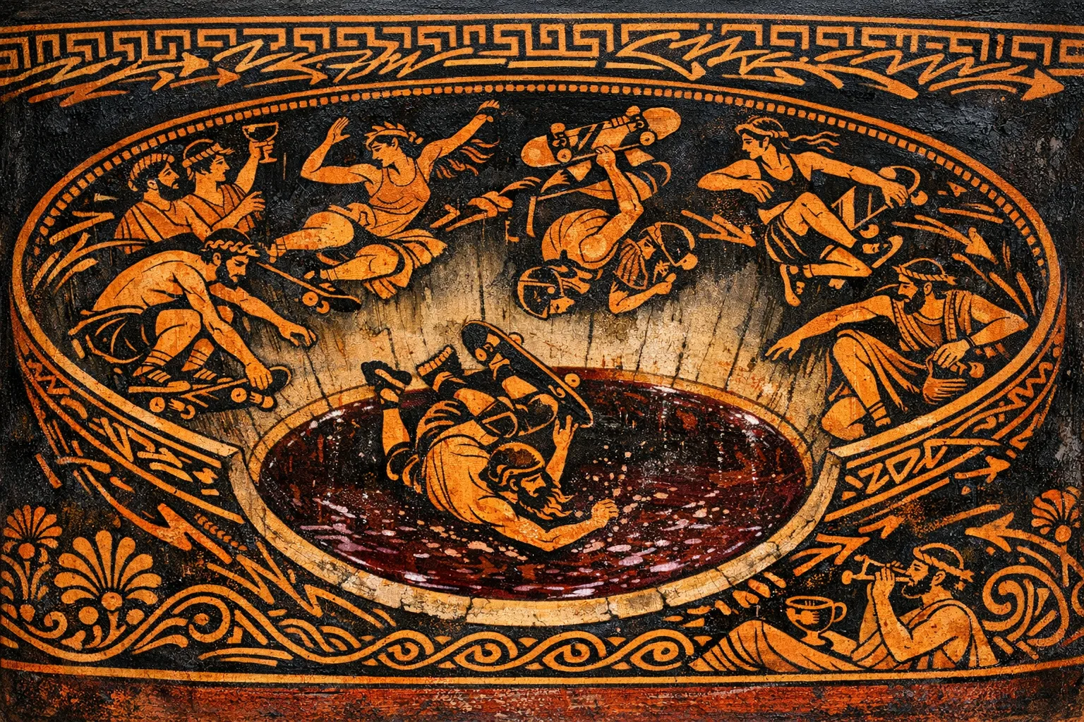 The Wine Bowl Bowl — Ancient Greek red-figure vase painting × skate and graffiti graphics