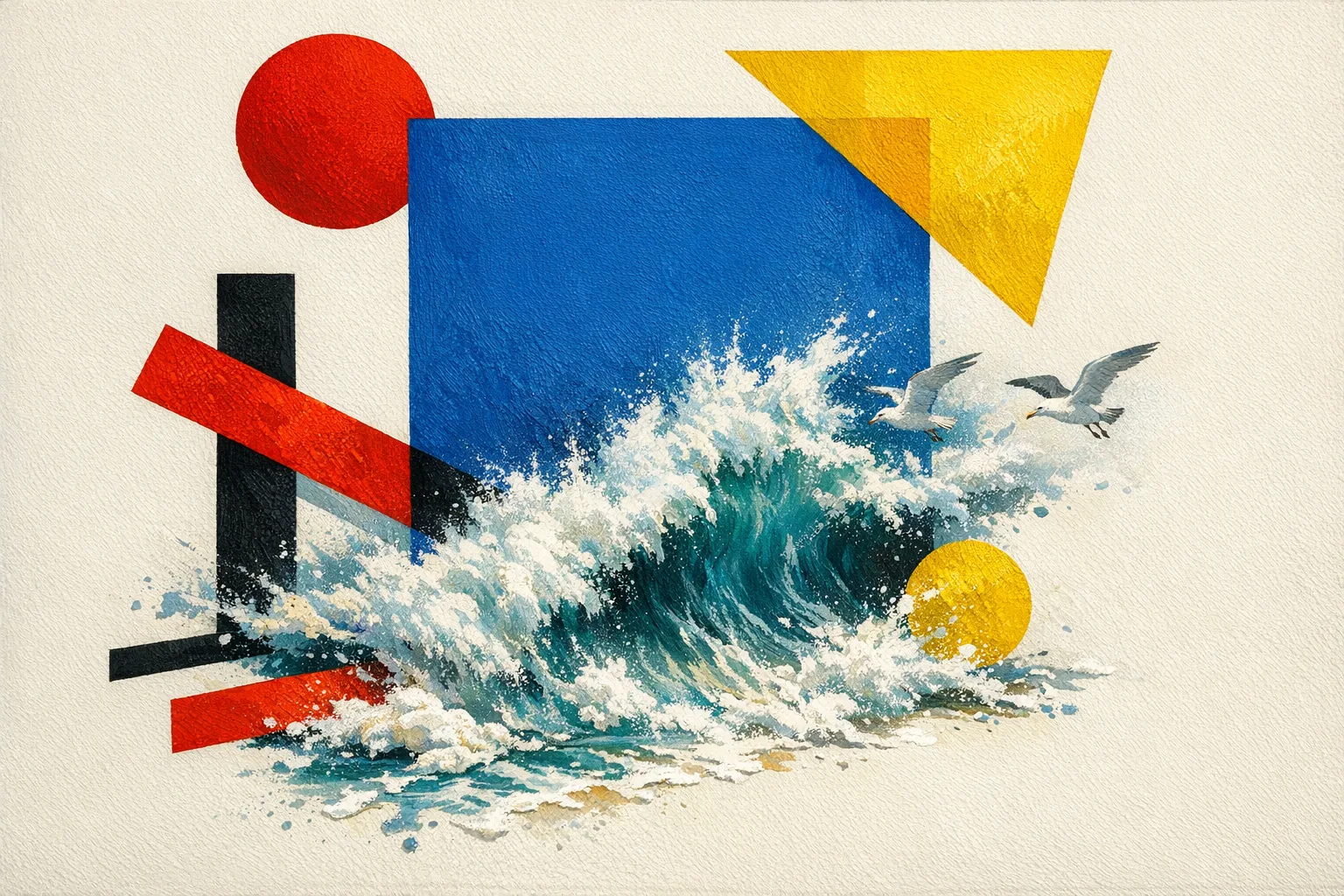 Blue Square Tide — Bauhaus constructivism × unruly organic life