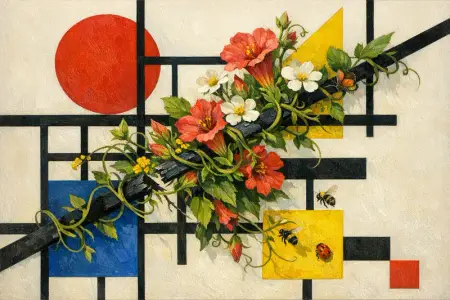 Grid and the Vine — Bauhaus constructivism × unruly organic life