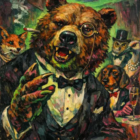Bear With a Monocle — Weimar expressionist portraiture × animal masquerade