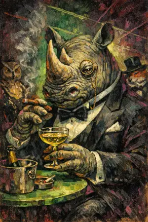Rhino in a Tuxedo — Weimar expressionist portraiture × animal masquerade