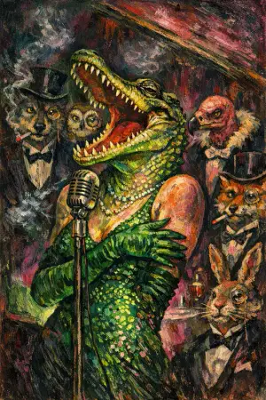 The Crocodile Chanteuse — Weimar expressionist portraiture × animal masquerade
