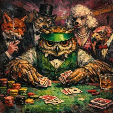 The Owl Croupier — Weimar expressionist portraiture × animal masquerade