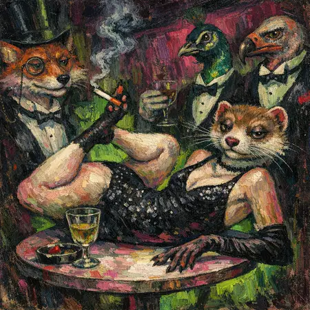 The Stoat Contortionist — Weimar expressionist portraiture × animal masquerade