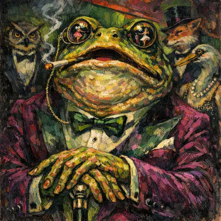 The Toad Impresario — Weimar expressionist portraiture × animal masquerade