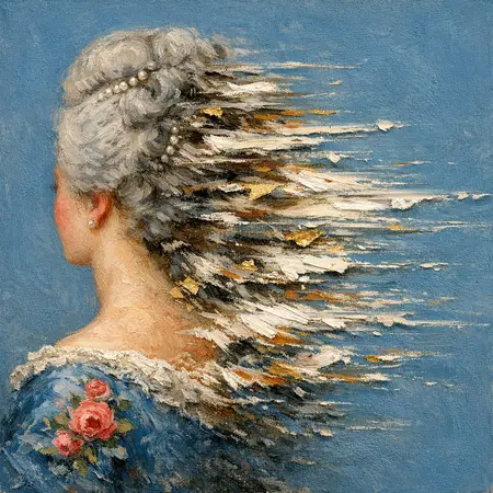 Facing Away — Eighteenth-century court portrait × digital datamosh