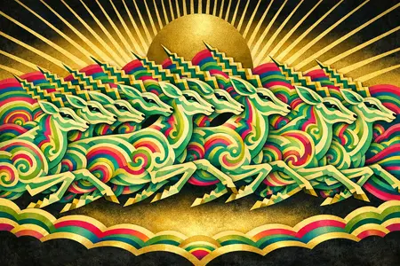 Antelope Speedline — 1930s Art Deco poster × blotter psychedelia