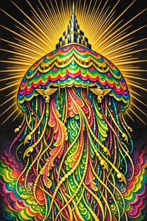 Chrysler Jellyfish — 1930s Art Deco poster × blotter psychedelia