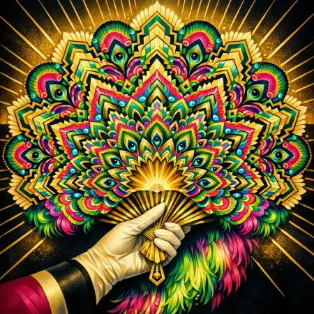 Flapper Kaleidoscope — 1930s Art Deco poster × blotter psychedelia
