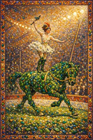 Circus Beetle — Seurat pointillism × entomological swarms