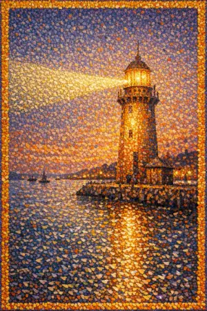 Lighthouse Mayfly — Seurat pointillism × entomological swarms