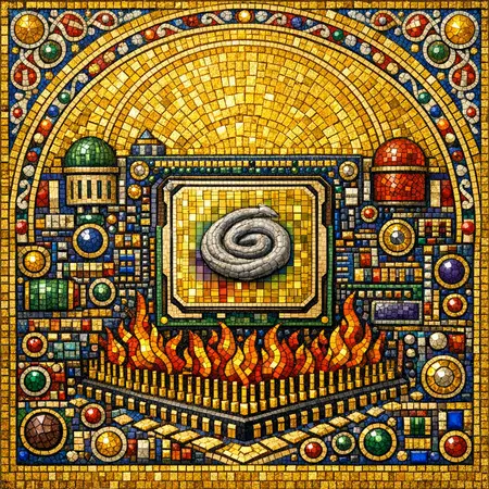 Martyr of the Thermal Paste — Byzantine mosaic icon × domestic machinery