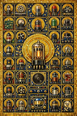 The Forty-Two Rack Saints — Byzantine mosaic icon × domestic machinery