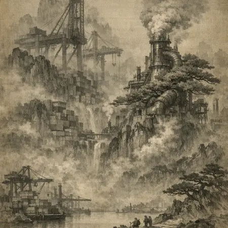 Furnace That Is Also a Pine — Song dynasty ink landscape × heavy industry