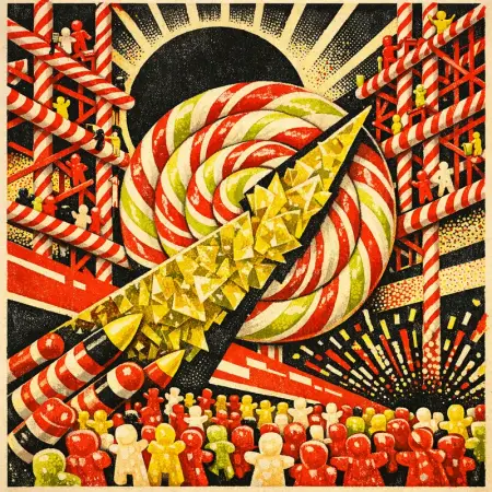 Gantry of Candy Canes — Soviet constructivist poster × confectionery
