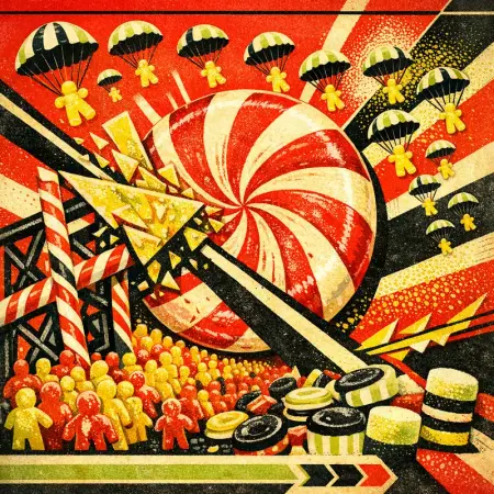 Parachutes of Sherbet — Soviet constructivist poster × confectionery