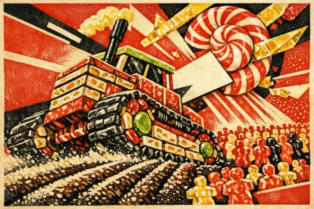 Tractor of Nougat — Soviet constructivist poster × confectionery