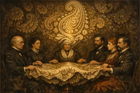 Séance Tablecloth — Victorian salon portraiture × occult psychedelia
