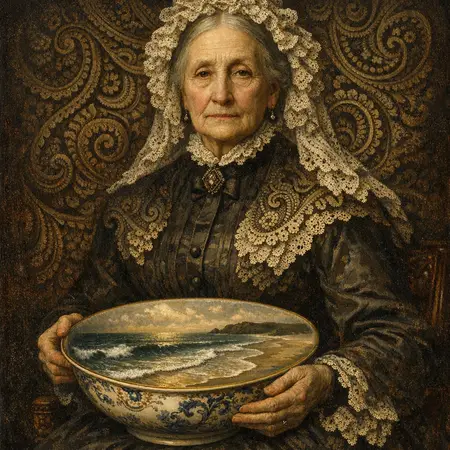 Spinster With a Tide — Victorian salon portraiture × occult psychedelia