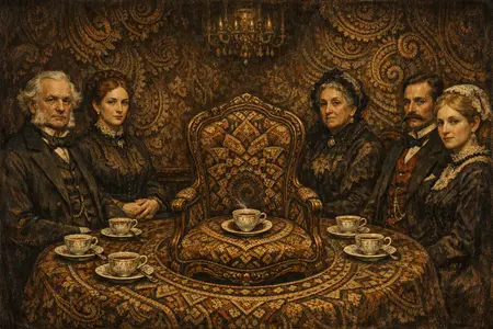 Tea for the Absent — Victorian salon portraiture × occult psychedelia