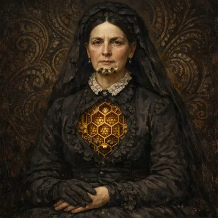 Widow and the Hive — Victorian salon portraiture × occult psychedelia