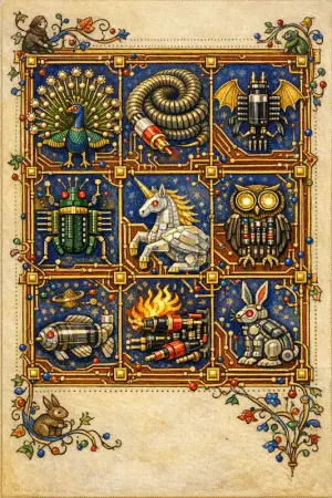 Bestiary of Ports — Medieval illuminated manuscript × printed circuit boards