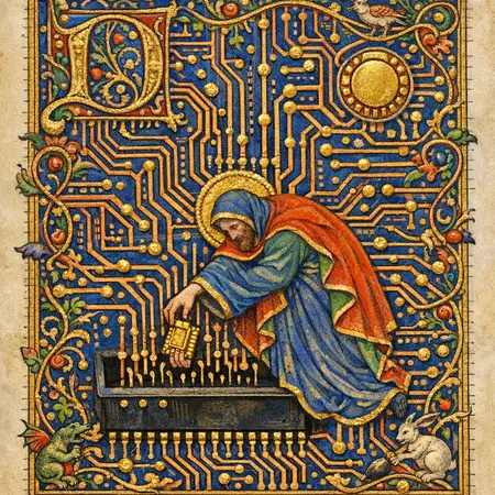 Harrowing of the Socket — Medieval illuminated manuscript × printed circuit boards