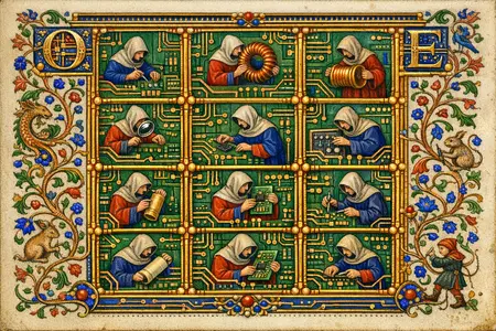 Labours of the Months — Medieval illuminated manuscript × printed circuit boards