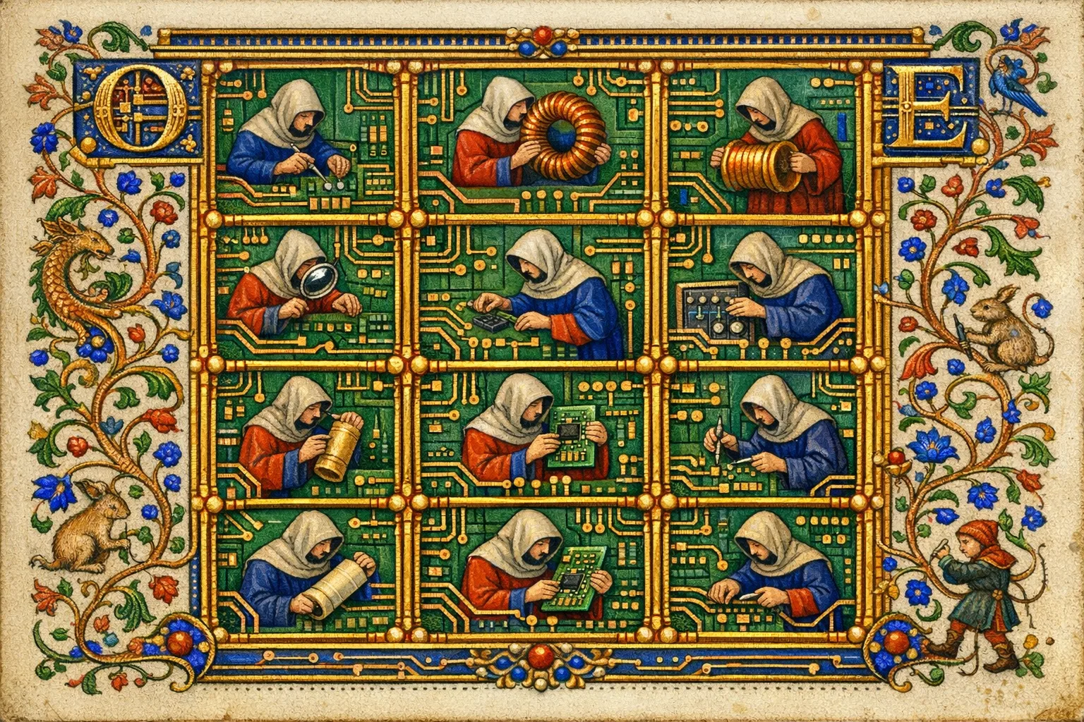 Labours of the Months — Medieval illuminated manuscript × printed circuit boards