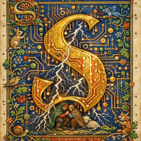 Psalter of Lightning — Medieval illuminated manuscript × printed circuit boards