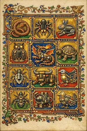 The Bestiary of Grounds — Medieval illuminated manuscript × printed circuit boards