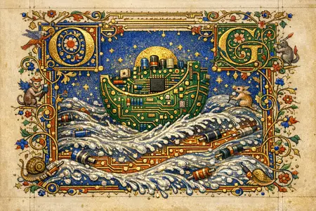 The Flood of Solder — Medieval illuminated manuscript × printed circuit boards