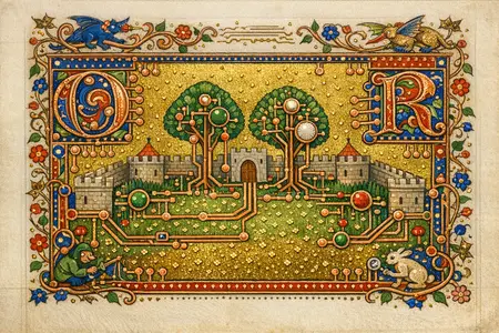 The Ground Plane Paradise — Medieval illuminated manuscript × printed circuit boards