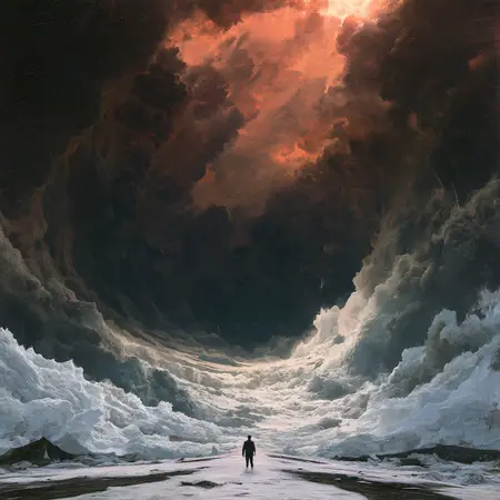 Nave of Weather — German Romantic sublime × disaster-film matte painting