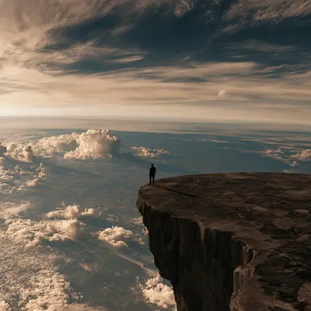 Standing Room — German Romantic sublime × disaster-film matte painting