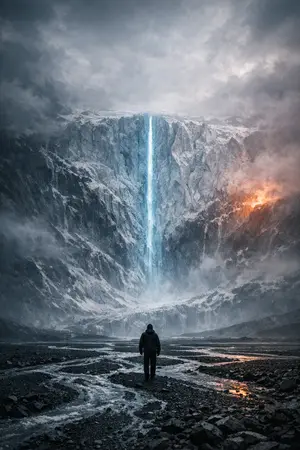 The Ice Door — German Romantic sublime × disaster-film matte painting