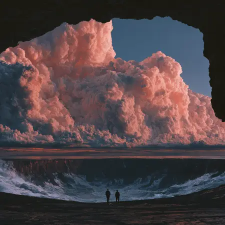 Two, For Scale — German Romantic sublime × disaster-film matte painting