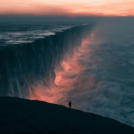 Where the Sea Ends — German Romantic sublime × disaster-film matte painting