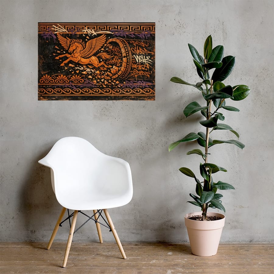 Pegasus Pipe printed and photographed on a wall
