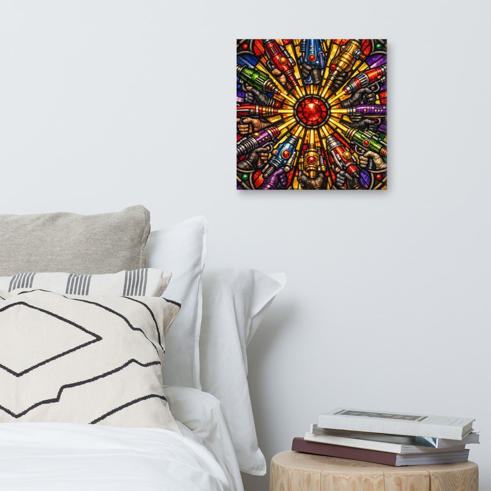Ray Gun Rose printed and photographed on a wall