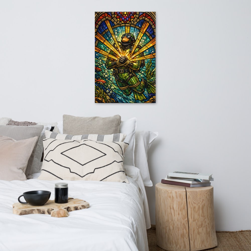 The Frogman Martyrdom printed and photographed on a wall