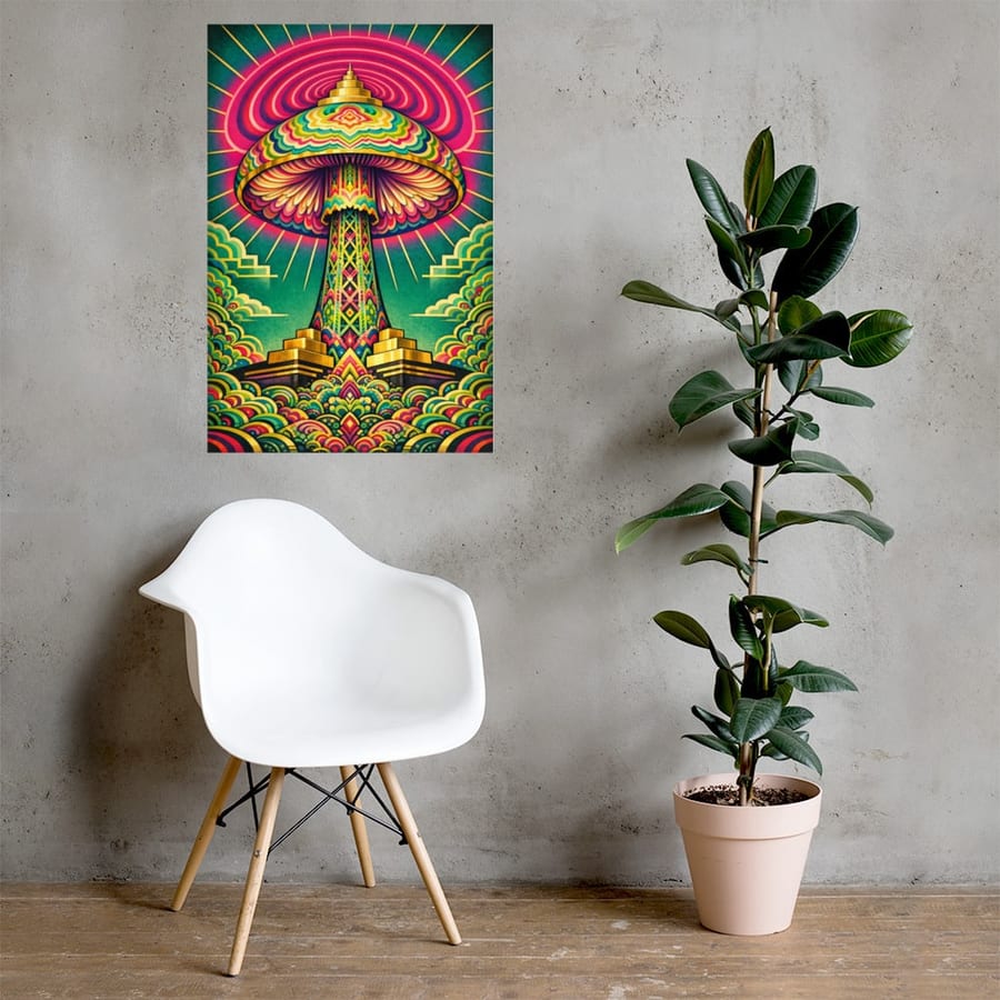 Radio Tower Mushroom printed and photographed on a wall