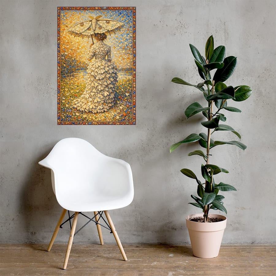 Parasol Moth printed and photographed on a wall