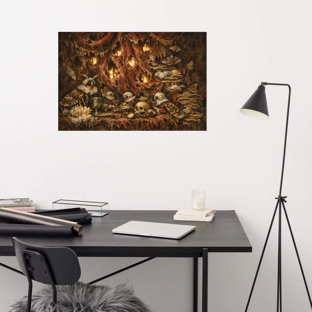 The Moth Feast printed and photographed on a wall