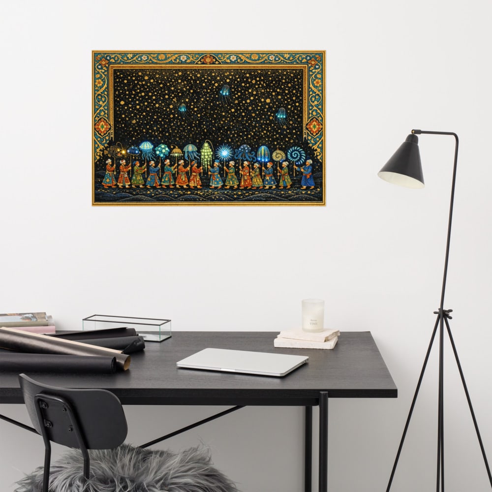 The Lantern Bearers printed and photographed on a wall