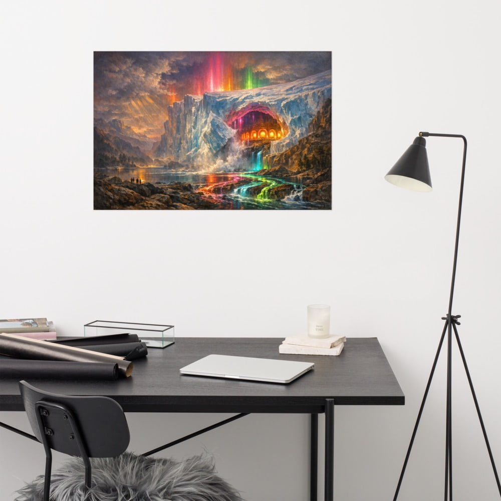 Glacier of Arcade Blue printed and photographed on a wall