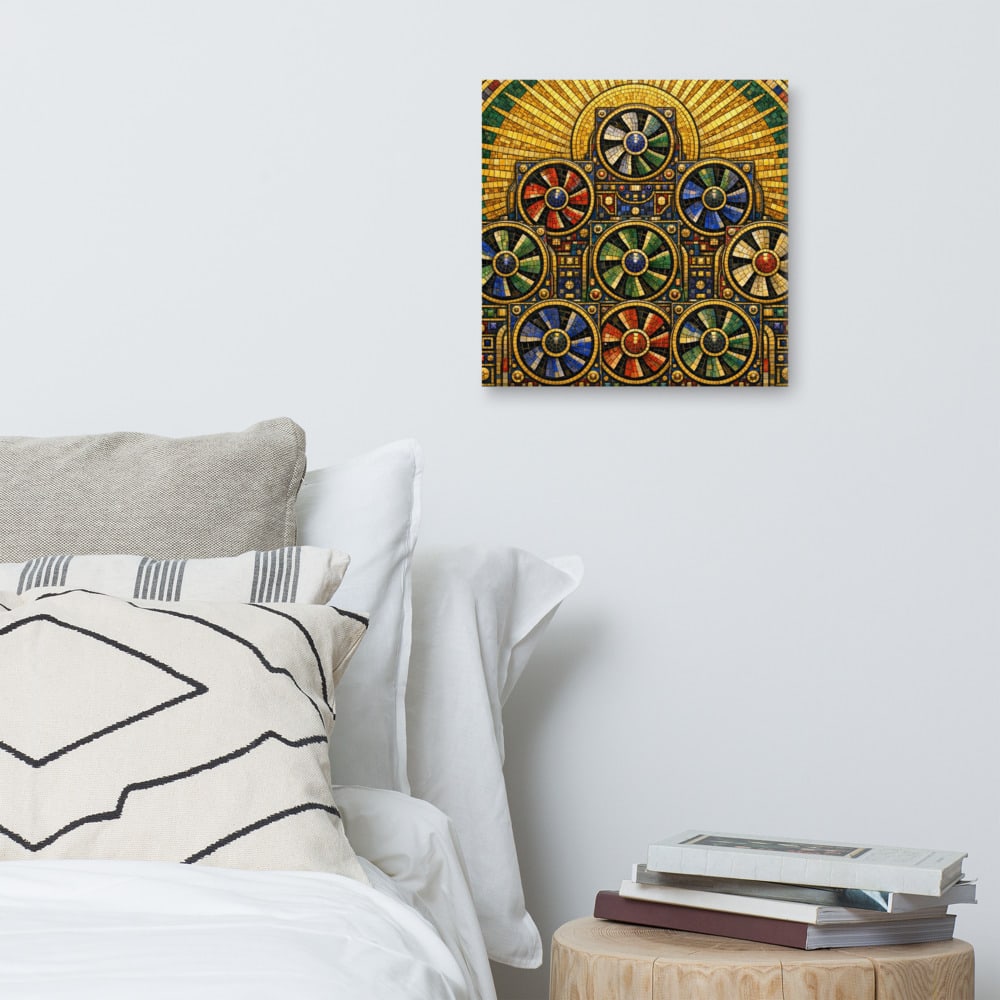 Choir of the Cooling Fans printed and photographed on a wall