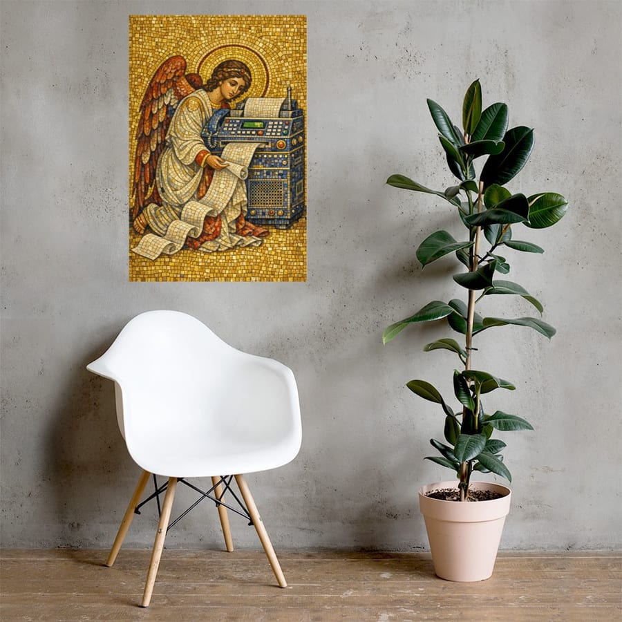 The Fax Annunciation printed and photographed on a wall
