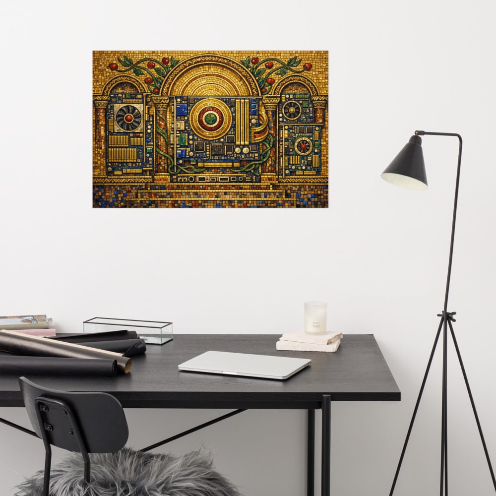The GPU Iconostasis printed and photographed on a wall